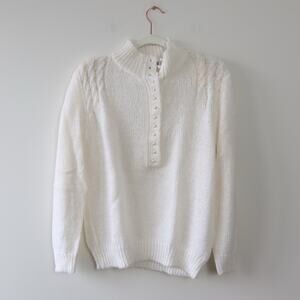 Vintage White Pearl Button Mock Neck Sweater Large